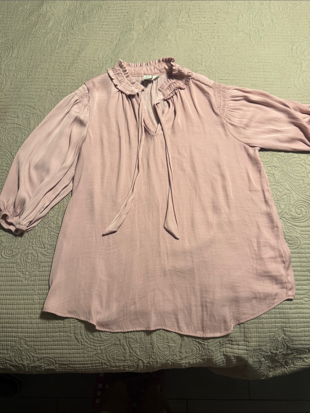 Joie Blush Ruffle Tie-Neck Peasant Blouse
